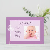 最高の願い!フォトバースデーパーティー招待状(紫) 招待状 (スタンド正面)