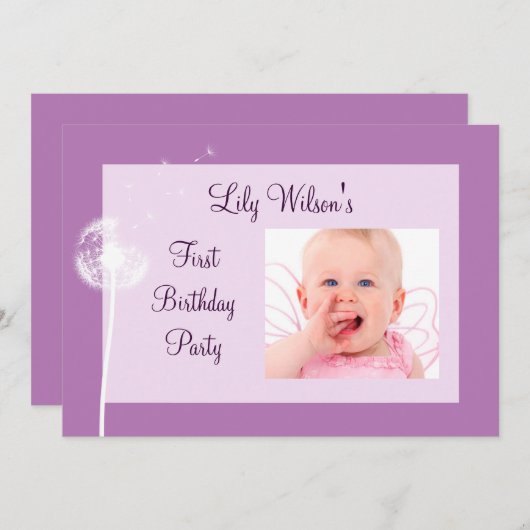 最高の願い!フォトバースデーパーティー招待状(紫) 招待状 (正面/裏面)