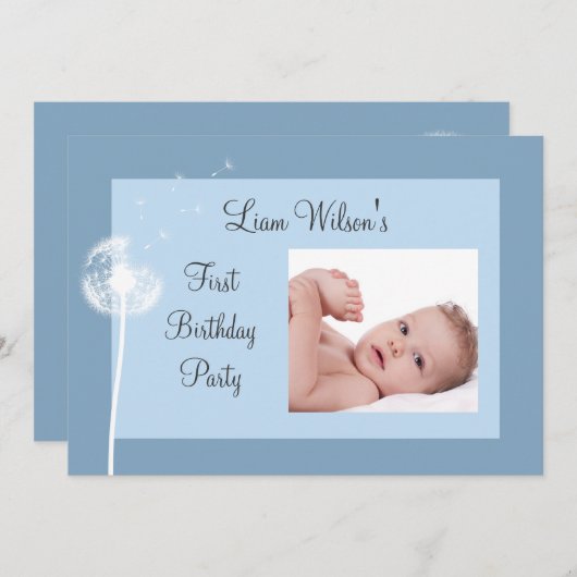 最高の願い！フォトバースデーパーティー招待状（青） 招待状 (正面/裏面)