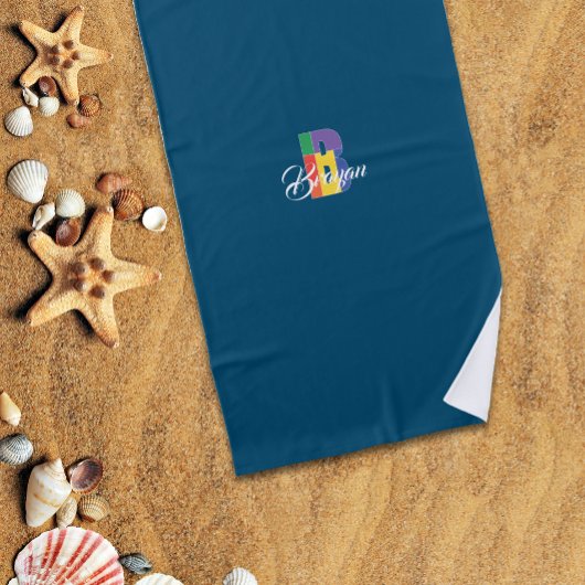 最高の高級カラフルレター名B海ブルー ビーチタオル
