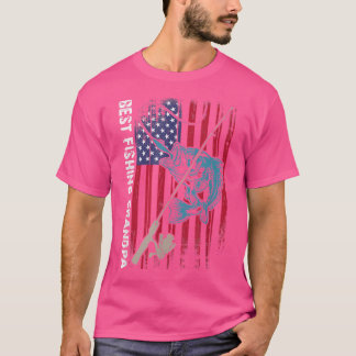 最高の魚釣りグランドパアメリカ国旗魚釣りロッドフィス Tシャツ