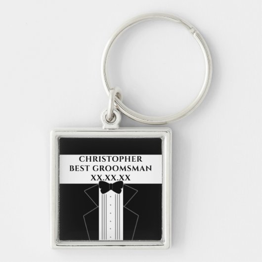 最高の黒タイの仲人用タキシード ウェディング キーチェーン (正面)