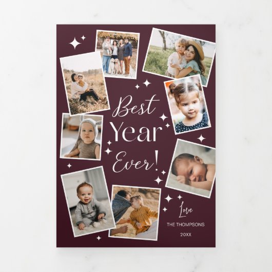 最高の1年を家族と共有しよう！ フォトアルバムのコラージュ 三つ折りクリスマスカード (カバー)