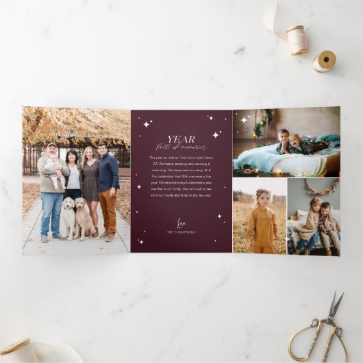 最高の1年を家族と共有しよう！ フォトアルバムのコラージュ 三つ折りクリスマスカード (内部)