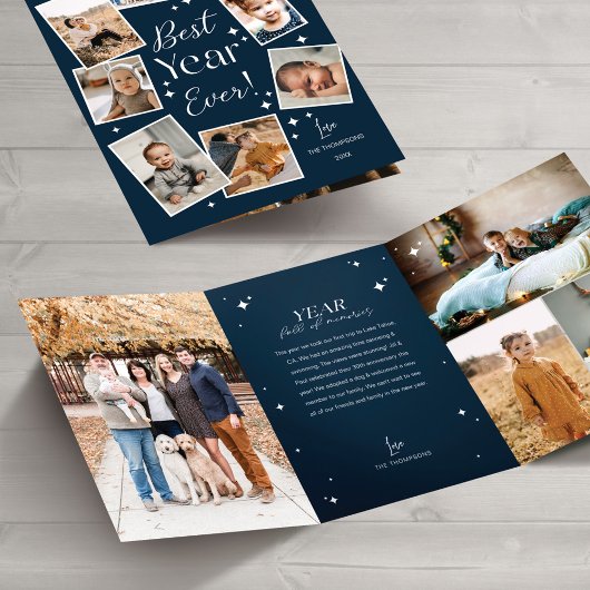 最高の1年を記録しよう!家族の写真スクラップブックコラージュ 三つ折りクリスマスカード