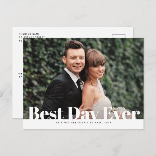 最高の1日をありがとう、結婚式の写真感謝カード ポストカード (正面/裏面)