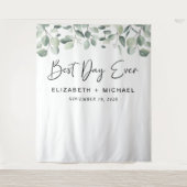 最高の1日 エユカリプタスのグリーン ウェディング タペストリー (正面)