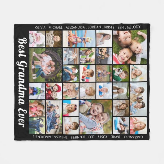 最高の30枚おばあちゃんコラージュパーソナライズされた フリースブランケット (正面(横))