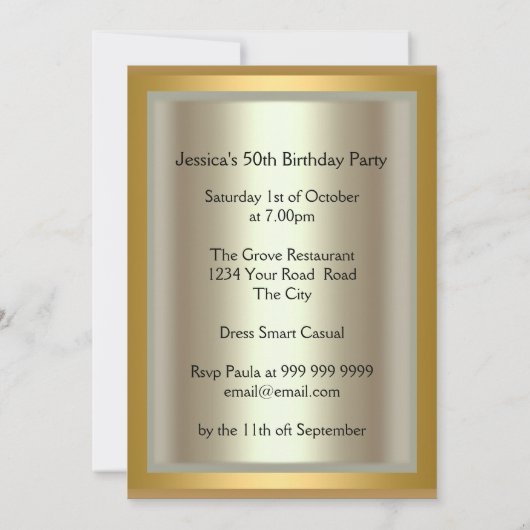 最高の50日金ゴールド誕生会 招待状 (裏面)