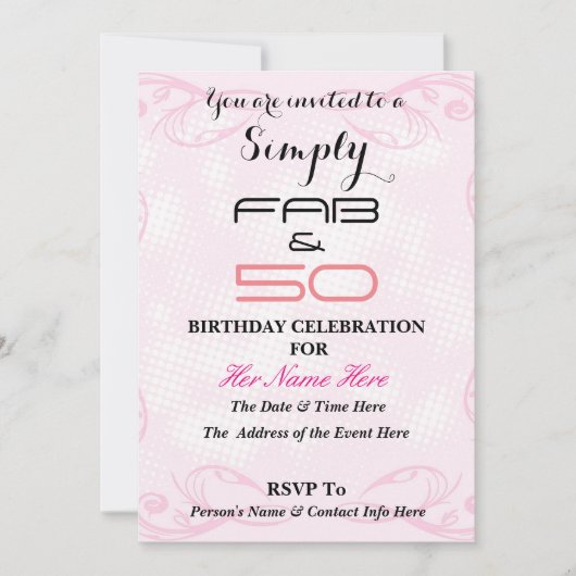 最高の50 – シンプルFABと50 - 招待状 (正面)