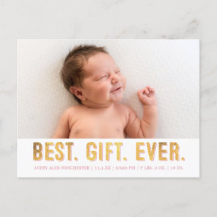 最高の.プレゼント.今まで。ピンク/金ゴールドホイルフェイクフォト誕生 シーズンポストカード