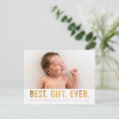 最高の.プレゼント.今まで。ピンク/金ゴールドホイルフェイクフォト誕生 シーズンポストカード (スタンド正面)