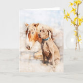 最高の – 馬と荷車を引く犬 カード (黄色い花)