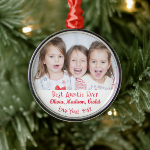 最高のAuntie Everパーソナライズされた Photo Christmas メタルオーナメント