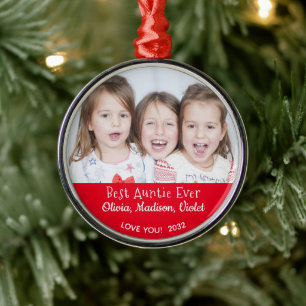 最高のAuntie Everパーソナライズされた Photo Christmas メタルオーナメント