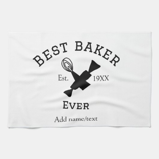 最高のbaker ever add name文字ベーキングest year調理師 キッチンタオル (横)