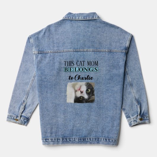 最高のcat mom photo add name blue デニムジャケット (裏面)