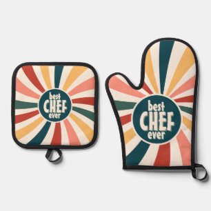 最高のChef Everカラフルレトロパターン料理 鍋つかみ&鍋敷きセット