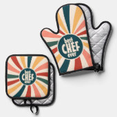 最高のChef Everカラフルレトロパターン料理 鍋つかみ&鍋敷きセット (正面/裏面)