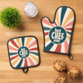 最高のChef Everカラフルレトロパターン料理 鍋つかみ&鍋敷きセット (トップダウン)