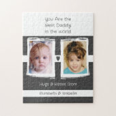 最高のDaddy 2枚の写真の名前を追加する白い灰色のグレー ジグソーパズル (縦)