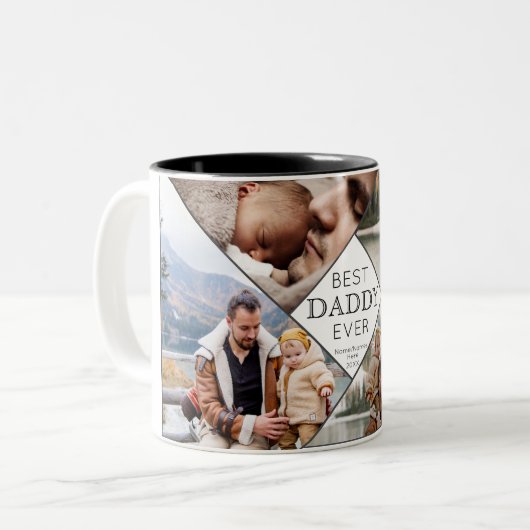 最高のDaddy Ever 4 Photo Collageお子様の名前を追加する日付 ツートーンマグカップ (正面左)