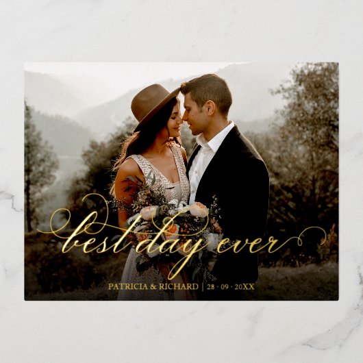 最高のDay Everエレガント Photo's 結婚 Thank You 箔シーズンポストカード (正面)