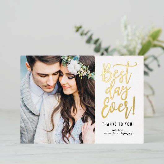 最高のDay Ever実在 FOILフォトサンキューカード 箔招待状 (立ち正面)