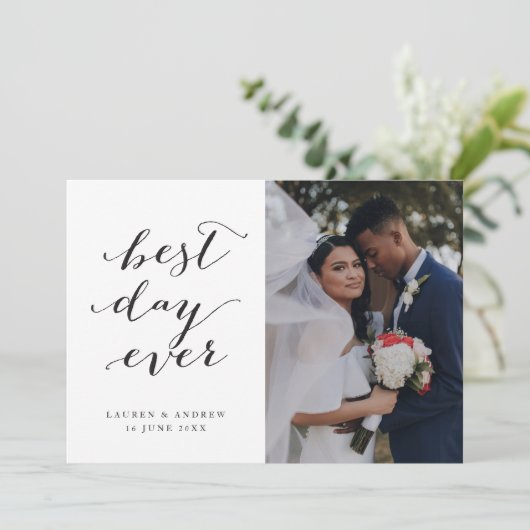 最高のDay Ever書道の結婚3枚の写真 サンキューカード (スタンド正面)