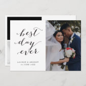 最高のDay Ever書道の結婚3枚の写真 サンキューカード (正面/裏面)