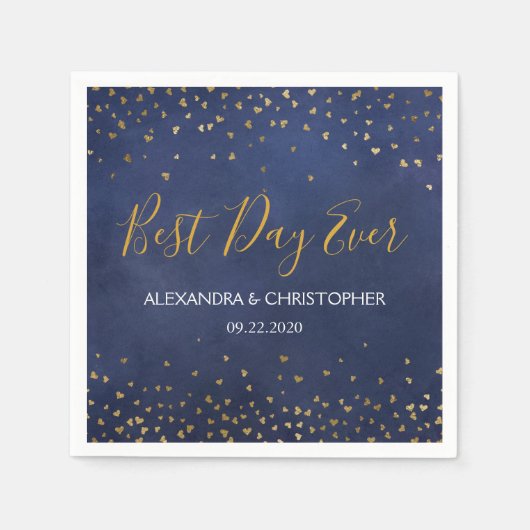 最高のDay Ever金ゴールドハート結婚紙吹雪 スタンダードカクテルナプキン (正面)