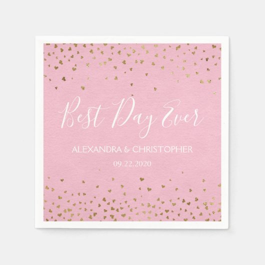最高のDay Ever金ゴールドハート結婚紙吹雪 スタンダードカクテルナプキン (正面)