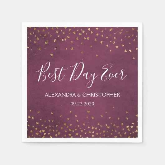 最高のDay Ever金ゴールドハート結婚紙吹雪 スタンダードカクテルナプキン (正面)