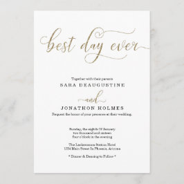 「最高のDay Ever」金ゴールドグリッター結婚式招待状 招待状