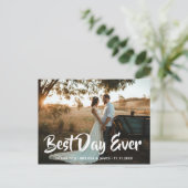 最高のDay Ever Thank You はっきりした Scriptの写真結婚に感謝 ポストカード (スタンド正面)