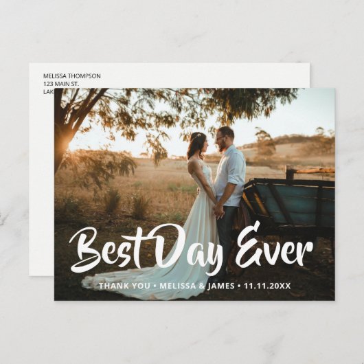 最高のDay Ever Thank You はっきりした Scriptの写真結婚に感謝 ポストカード (正面/裏面)
