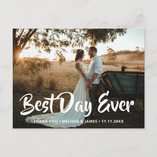 最高のDay Ever Thank You はっきりした Scriptの写真結婚に感謝 ポストカード (正面)