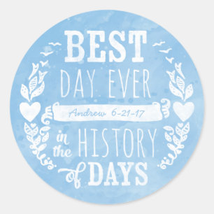 最高のDay Ever Water Color、男の赤ちゃん誕生日 ラウンドシール