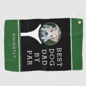 最高のDOGパパBY PARフォトブラックパーソナライズされたグリーン ゴルフタオル (横)