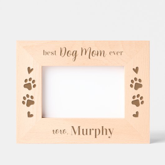 最高のDOG MOM ever – 木パーソナライズされた写真 レーザー彫刻フレーム (正面)