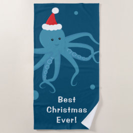 最高のEver Octopus Santa Blueクリスマス ビーチタオル