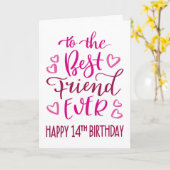 最高のFriend Ever 14誕生日タイポグラフィインPink カード (黄色い花)