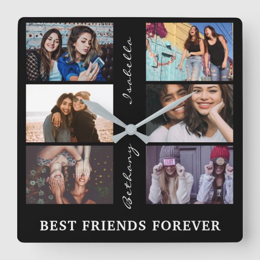 最高のFriend Foreverカスタム6写真コラージュ&名前 スクエア壁時計 (正面)