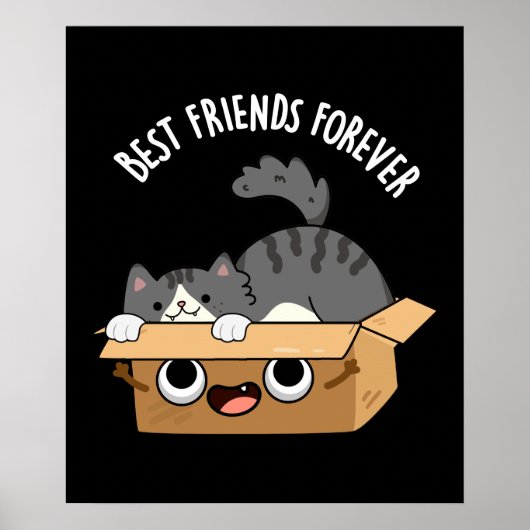 最高のFriends Foreverおもしろい Cat And Box Pun Dark BG ポスター (正面)