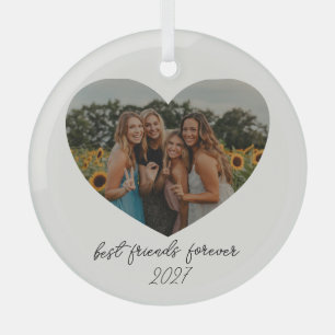 最高のFriends Forever BFFカスタムハート写真年 ガラスオーナメント