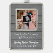 最高のGift Ever Ultrasoundベビー写真フェイク木材 シルバープレートフレームオーナメント (正面)