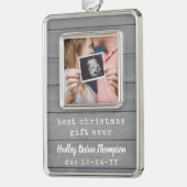 最高のGift Ever Ultrasoundベビー写真フェイク木材 シルバープレートフレームオーナメント (左)