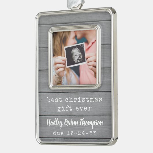 最高のGift Ever Ultrasoundベビー写真フェイク木材 シルバープレートフレームオーナメント (左)