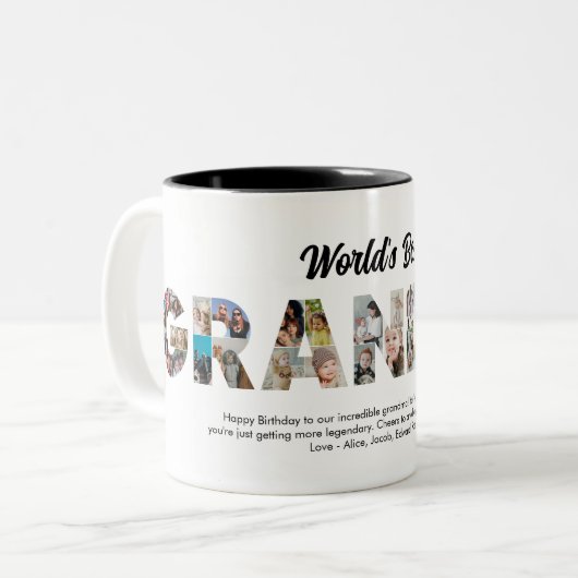 最高のGramona写真コラージュ文字切り出し誕生日 ツートーンマグカップ (正面左)