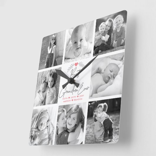 最高のGranda Everモダン Script 8 Photo Collage スクエア壁時計 (傾斜)